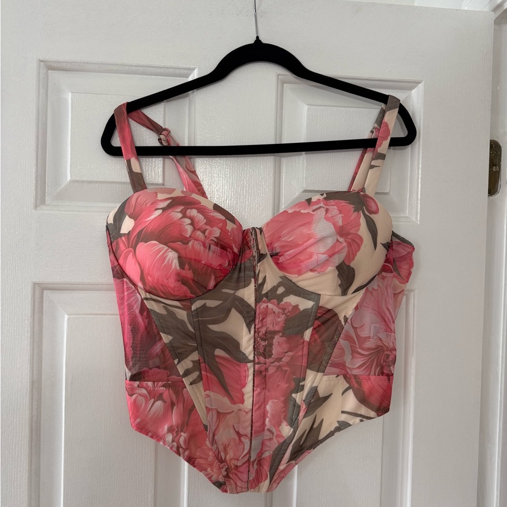 Fashion Nova Pink Floral Bustier Tank Top